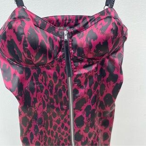 Y2K Guess Dark Pink & Black Leopard Print Bustier Dress Size XS